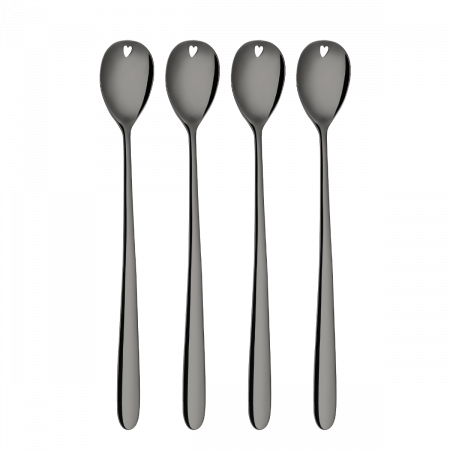 Latté lyžičky so srdiečkom sivé 4 ks set – Love Cutlery