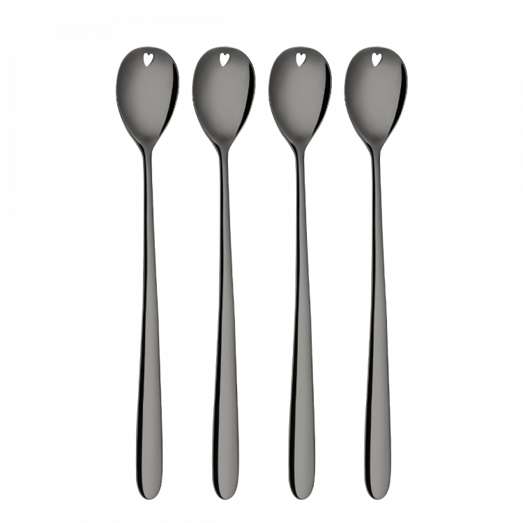 Latté lyžičky so srdiečkom sivé 4 ks set – Love Cutlery