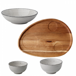 Set Flowl - Misky Gaya Atelier sivé fŕkané + Podnos Triangle Agát