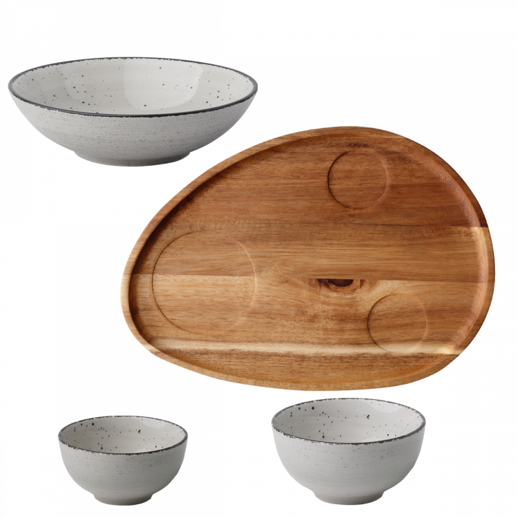 Set Flowl - Misky Gaya Atelier sivé fŕkané + Podnos Triangle Agát