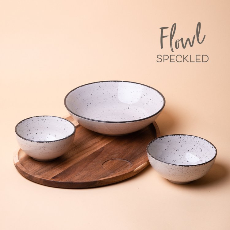 Set Flowl - Misky Gaya Atelier sivé fŕkané + Podnos Triangle Agát
