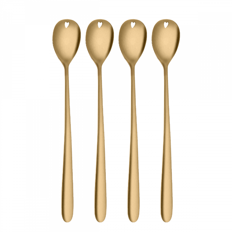Latté lyžičky so srdiečkom zlaté 4 ks set – Love Cutlery